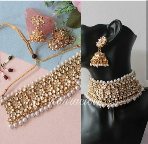 Gold Plated Kundan Choker Necklace Set 