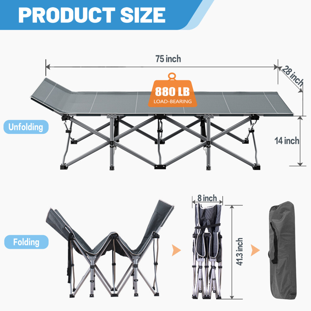 Slsy Camping Bed Blue Outdoor Portable Military Cot w/ Carry Bag