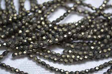 Czech Fire Polished 3mm round faceted glass beads - Metallic Suede Gold