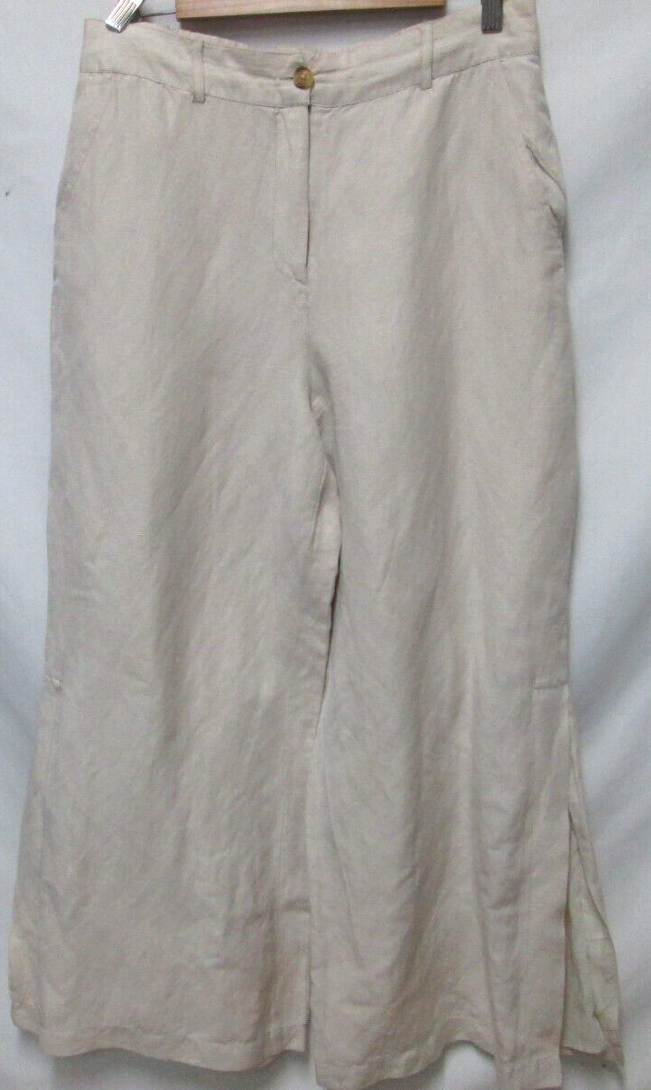 Boston Proper Wide Leg side Slit Linen blend beige Pants pockets
