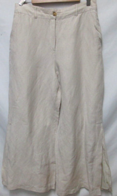 Boston Proper Wide Leg side Slit Linen blend beige Pants pockets Size Sz 8