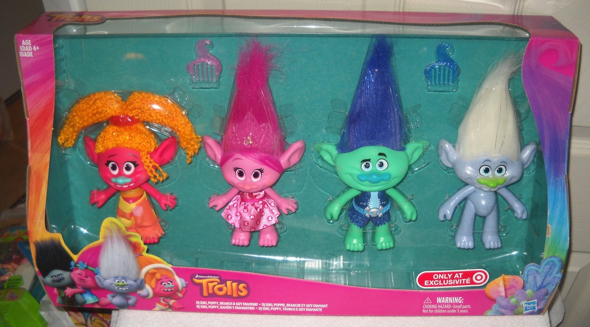 10296 NRFB Hasbro Dreamworks Trolls Target Stores 4 Doll Giftset