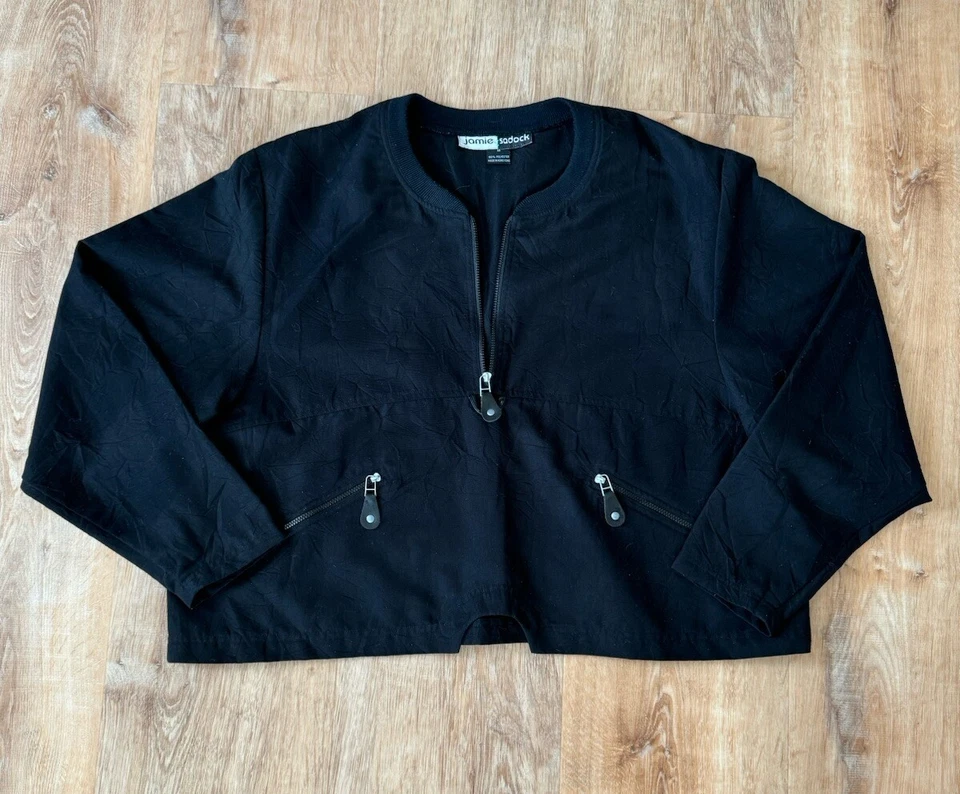 Jamie Sadock Camisa Pullover Negra Chaqueta Mediana Manga Larga Bolsillos 1/4 Cremallera Top Foto 3 de 4