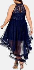 Say Yes To The Prom Women's Trendy Plus Size 16 Embellished High-Low Dress Navy