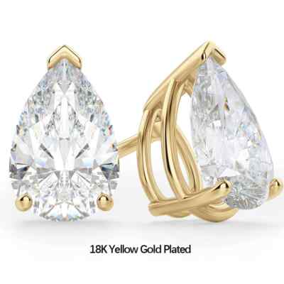 2 kt Ohrringe Birnenschliff Gelbgold Laborgefertigt VVS1/D / Top Diamant Test bestanden