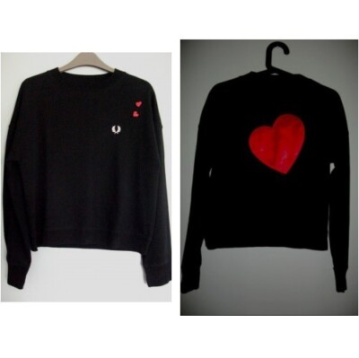 Fred Perry Amy Winehouse Black Red Satin Heart Sweatshirt Jumper - Size 8