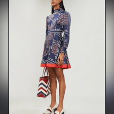 NWT Valentino Puzzle Print Silk Twill Mini Dress Navy Multi US 4