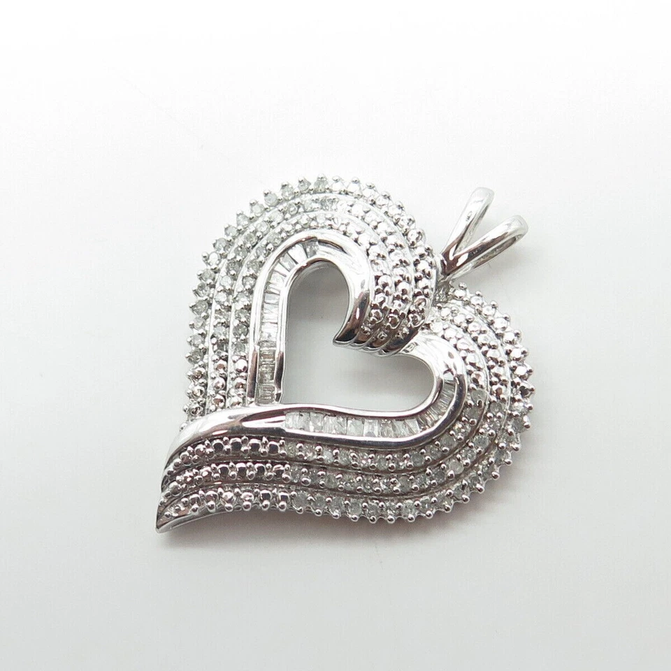 1.50 Ct Round and Baguette Cut CZ Love Heart Pendant 14K White Gold Plated - Image 4 of 4