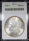 1897 Morgan Dollar ANACS MS64 Soapbox Holder Nice Rim Toning