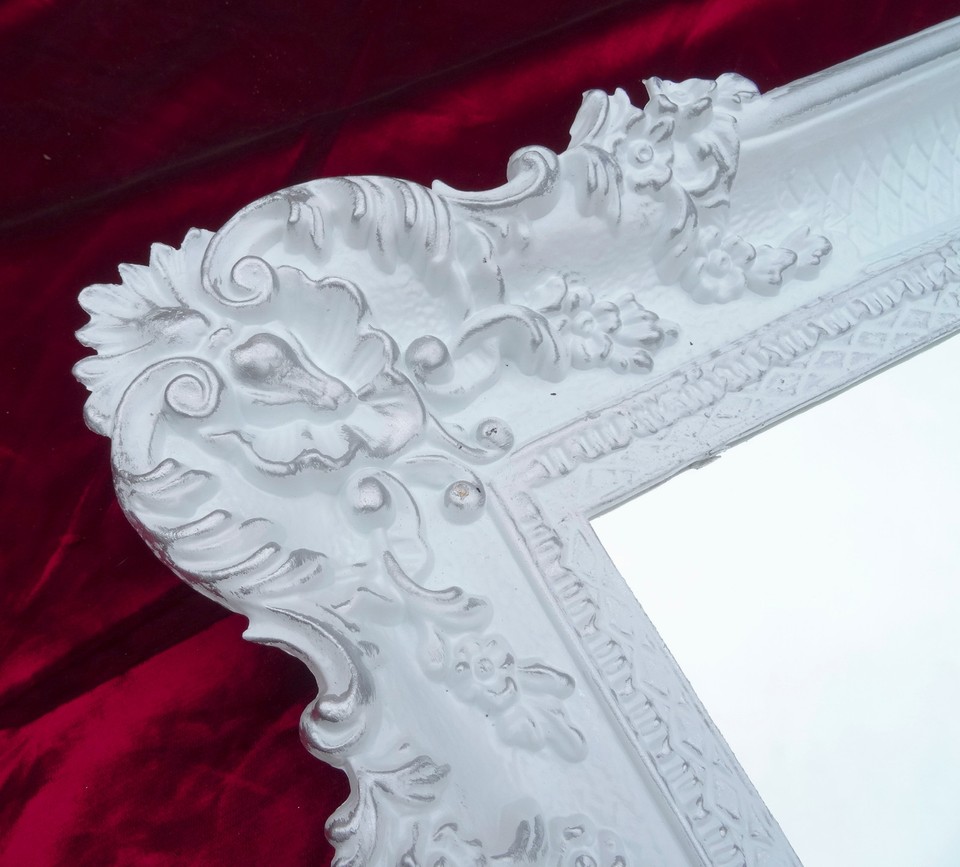 XXL WANDSPIEGEL WEISS 96x57 ANTIK BAROCK SHABBY CHIC FLURSPIEGEL