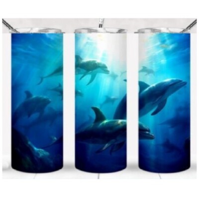 Underwater Dolphin 20 oz Insulated Stainless Steel Tumbler Hot / Cold Beverages 