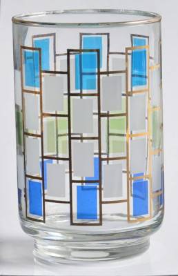 Libbey Nordic Glasses Blue Green Gold Trim MCM Tumblers or Juice