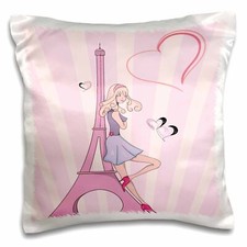 3dRose Girly Pink Girl Eiffel Tower and Hearts Paris Love Vector Illustr...