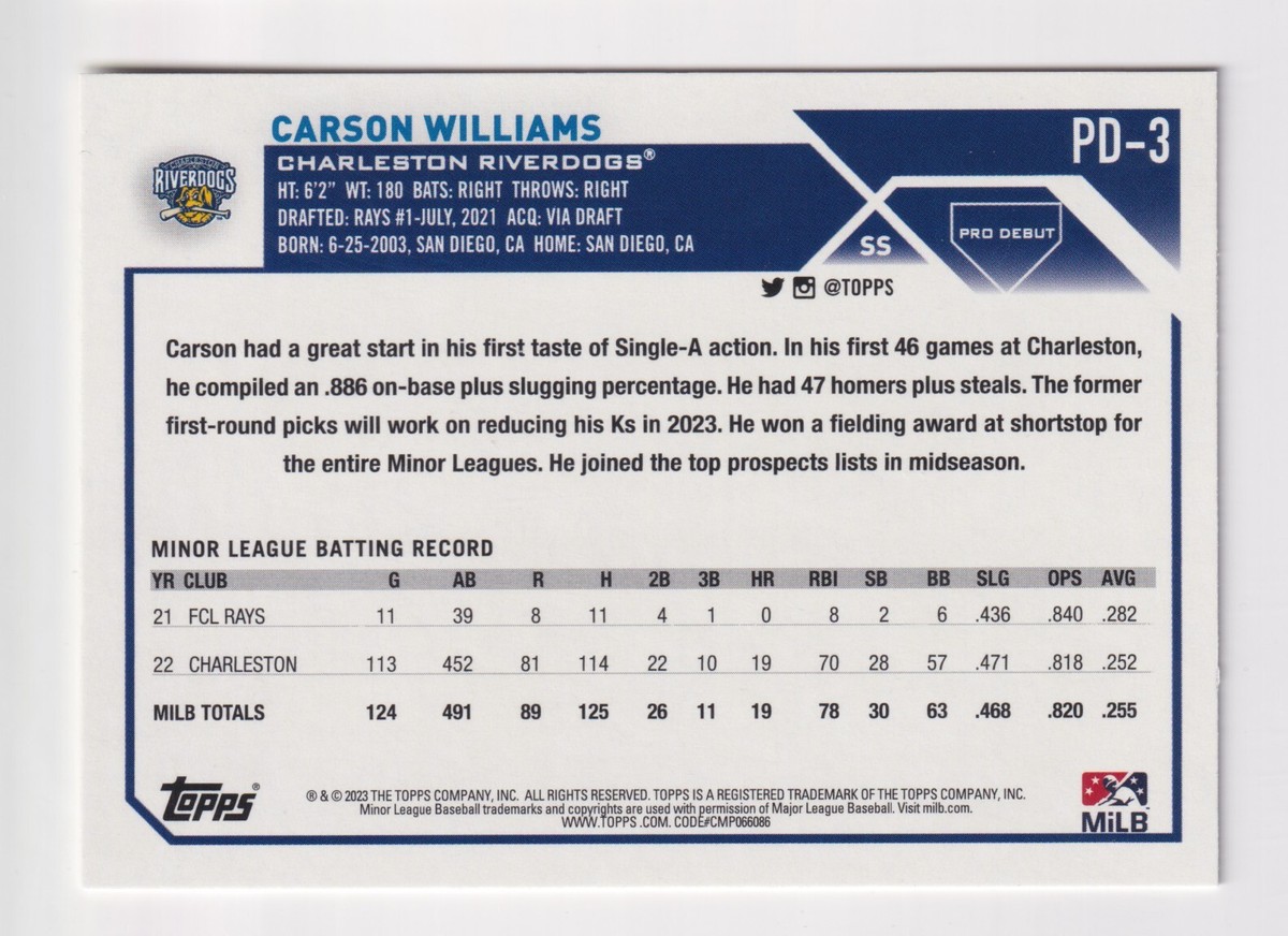 2023 Topps Pro Debut PD-3 CARSON WILLIAMS RC Rookie Tampa