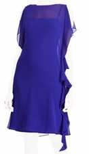 $355 Ralph Lauren Womens Blue Ruffled Sheer Split Sleeve Georgette Shift Dress 6