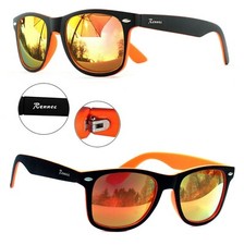 Rennec Retro Sonnenbrille Nerd Brille zwei farben Farbig Schwarz Matt Orange R10