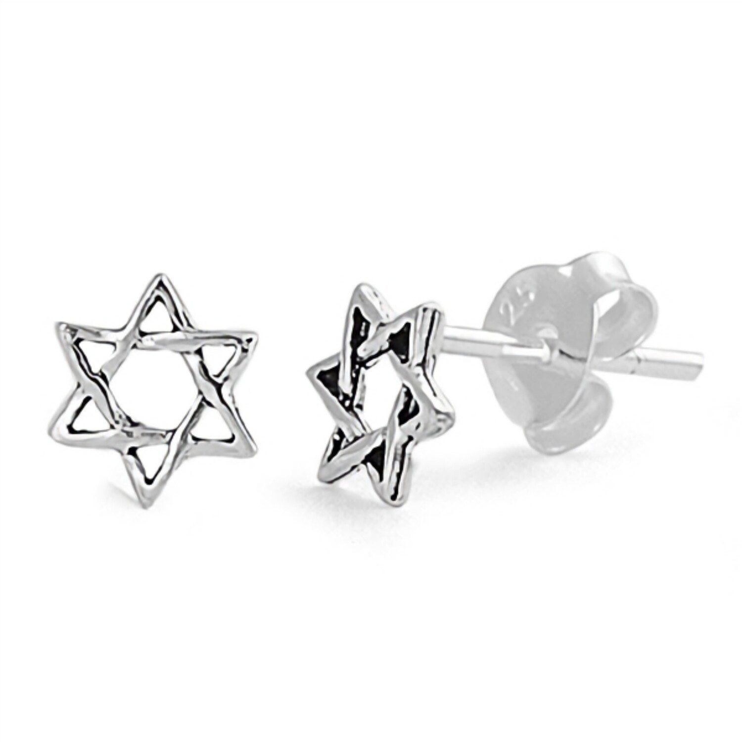 Star of David Earrings 925 Sterling Silver 6mm Fashion Studs Push Back