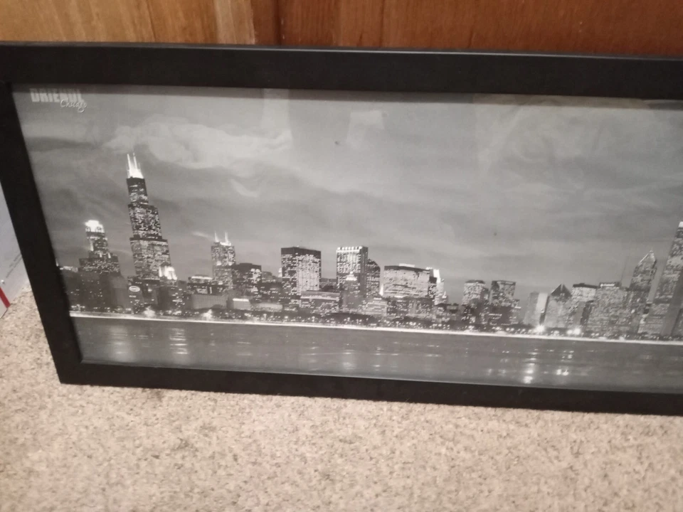 Chicago Illinois Sunset Skyline B&W PANORAMIC CANVAS WALL ART Picture - Image 2 of 4