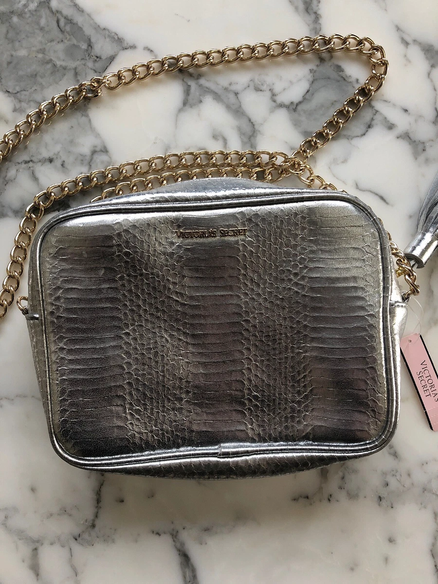 VICTORIAS SECRET Silver Crossbody Purse With Gold Chain for