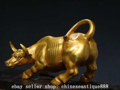 9.8'' Old Chinese Bronze Gilt Fengshui 12 Zodiac Cattle Ox Bull Animal Statue - 第 8/9 張圖片