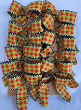 Set of 12 Small Handmade Christmas Tree Bows Packages Red Lime Green Checks
