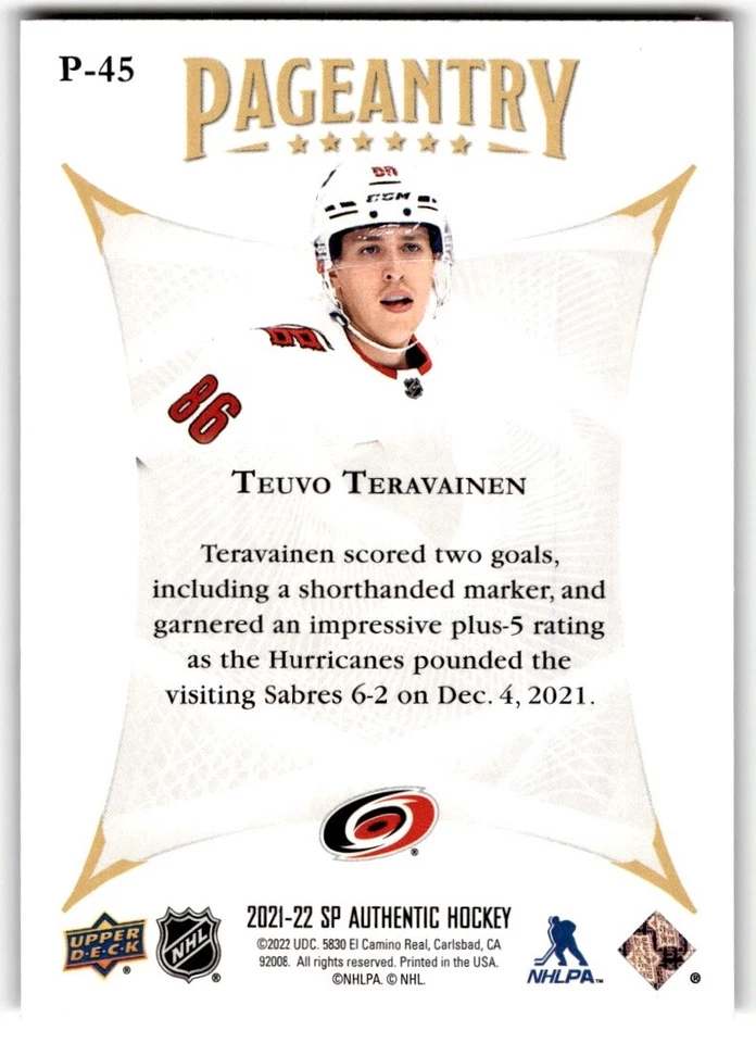 2021-22 SP Authentic Pageantry Teuvo Teravainen #P-45 - Image 2 of 2