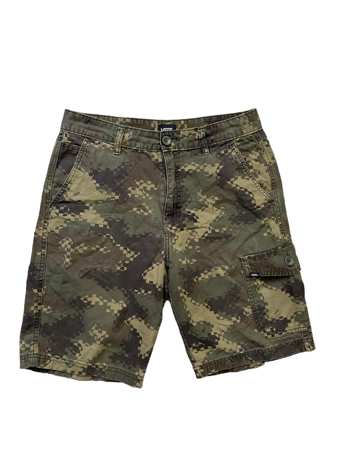 Pantaloncini cargo mimetici Vans moderni da uomo 30 verdi marroni 10" in media lunghezza elasticizzati