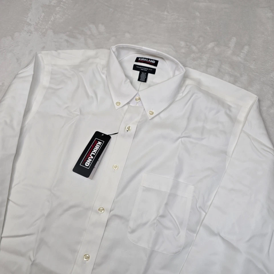 Kirkland Signature White Dress Shirt Mens Large 16.5  35 Non-Iron NEW - Image 3 of 4