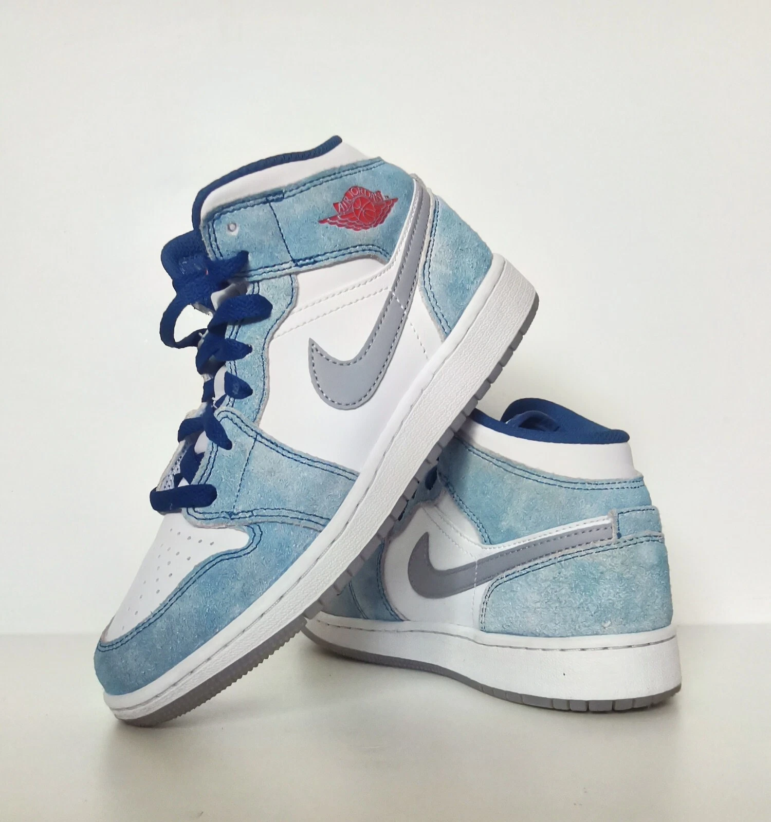 Air Jordan 1 Mid SE (GS) taglia 4 UK blu francese rosso fuoco bianco