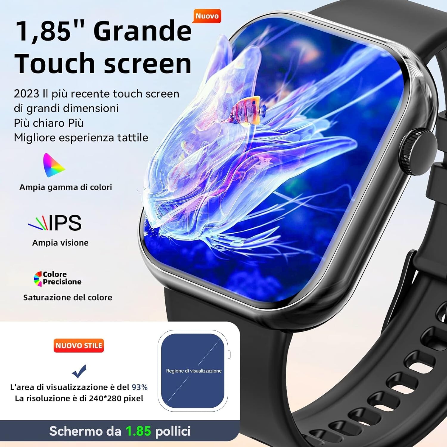 Smartwatch Uomo Donna Rispondi Effettua Chiamate 1.85 Schermo Smartwatch Orologi foto 2