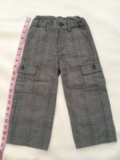 Janie and Jack Boys Gray Striped Plaid Pants Adjustable Waist Pockets Sz 3