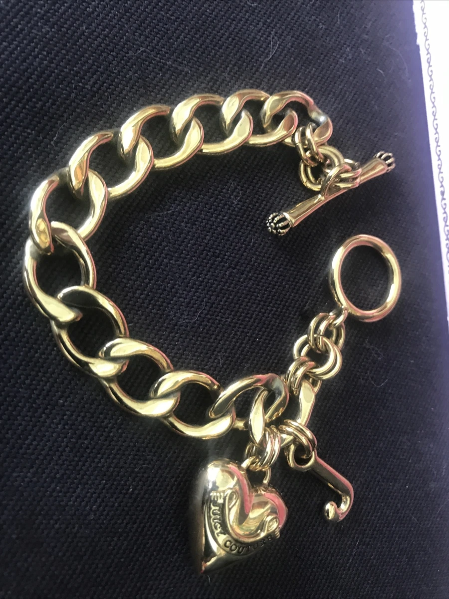 Juicy Couture Gold Heart Charm Bracelet with Original Pink Box Toggle