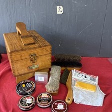 2R-Vintage Griffin Shinemaster Wood Shoe Shine Box Kit w/Polish Brushes 11 x8