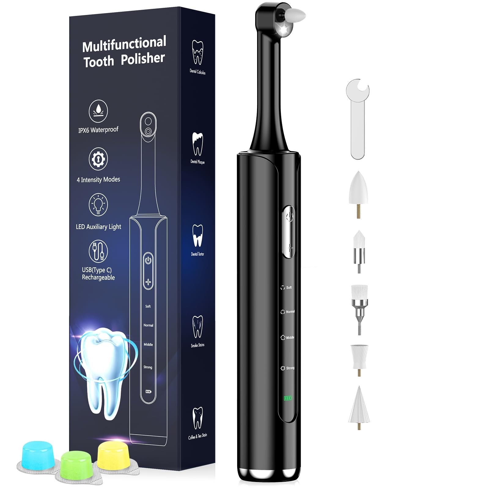 Tooth Polisher, Rechargeable Teeth Polisher with 5 Brush Hea