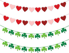 4 Pack Felt Heart Garland Banner NO-DIY Valentine Red Green