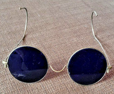 Antique Cobalt Blue Wire Rim Spectacles Glasses 19th Welding Safety 
