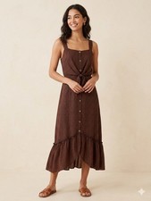 Women's Sienna Sky Brown Small Floral Sleeveless Button Midi Dress Size M