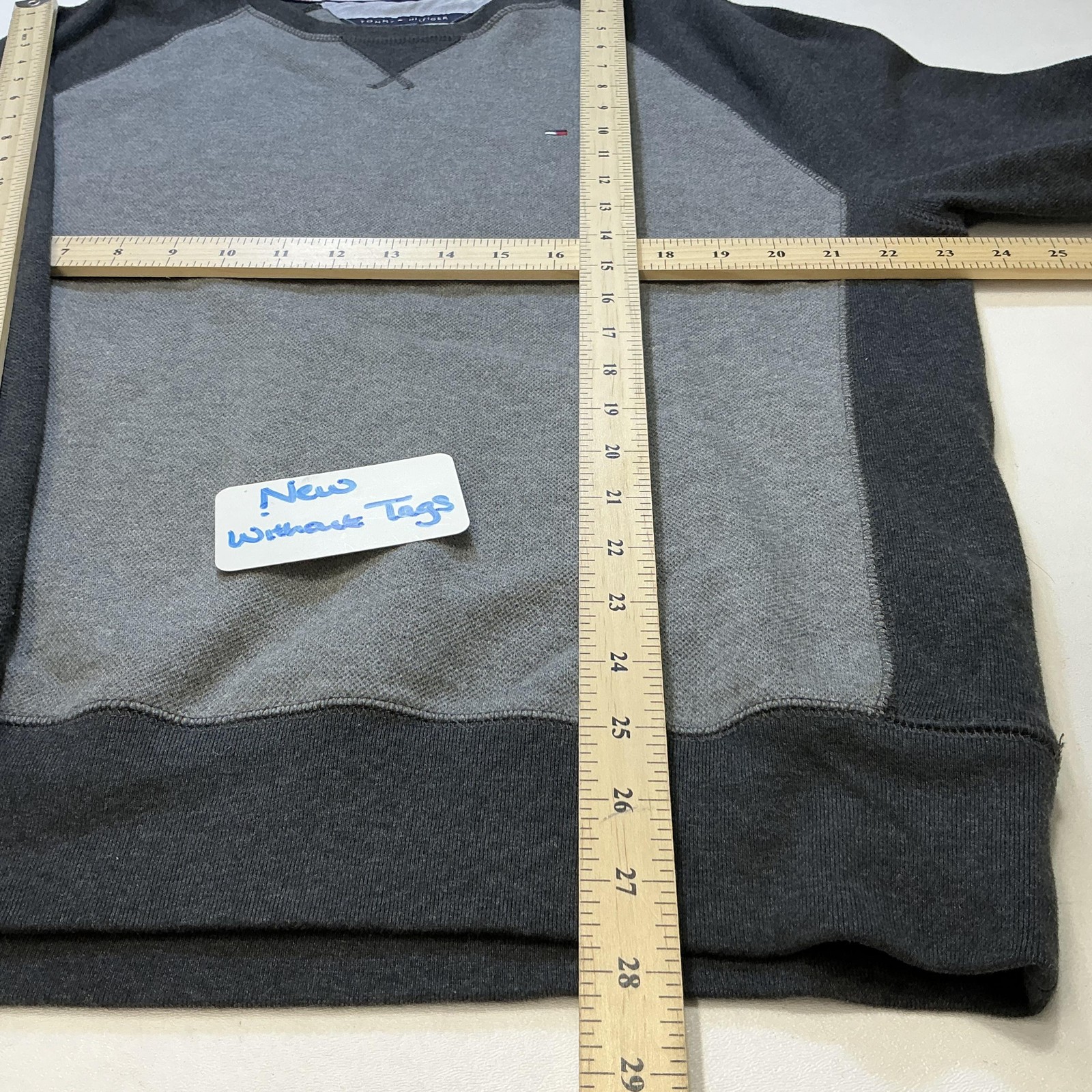 Tommy Hilfiger Sweater Mens Large Gray Black Crewneck Pullover Logo Cotton Blend thumbnail 13