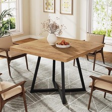 Square Dining Table for 4, 80cm Industrial Kitchen Dinner Table with Metal Base