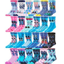 5/6Pairs MINISO Disney Lilo Stitch Anime Socks Funny Hip Hop Casual Crew Socks