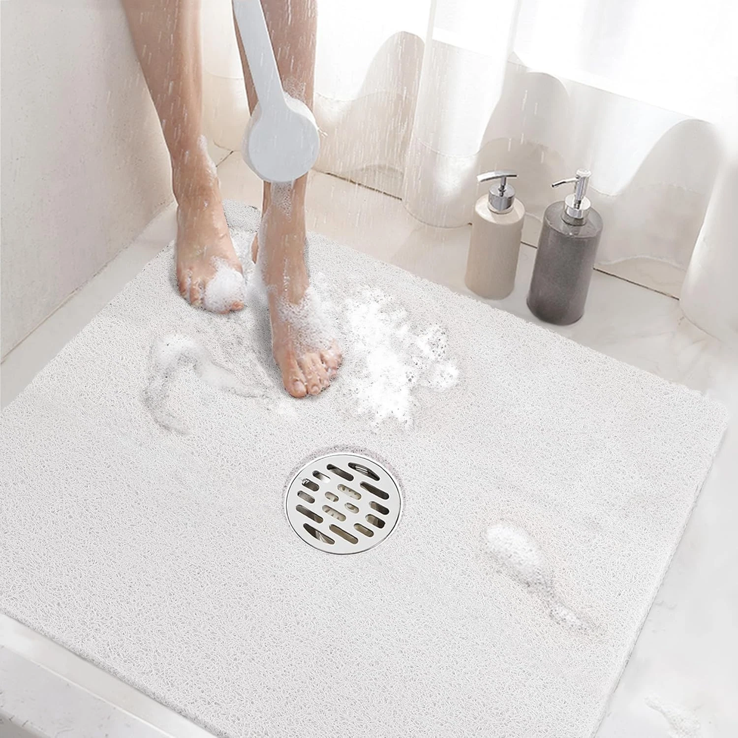 HITSLAM Square Shower Mat, 24 x 24 Inch 24" x (Square), White