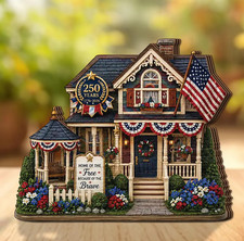 Patriotic House Wooden Block Decor, 250 Years of Freedom Sign 4th of July Decor