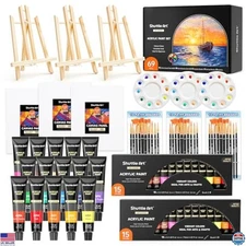 Shuttle Art 69-Piece Acrylic Paint Set - 15 Colors, Easels, Canvas, Brushes