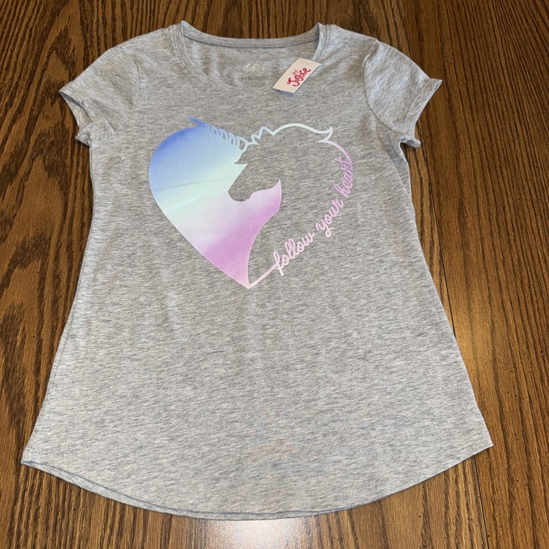NWT Justice Gray Short Sleeve Girls Top Follow Your Heart Unicorn Blue Purple 10
