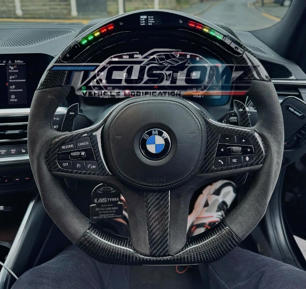 Custom BMW M3 M4 M5 G30 G80 G82 F40 F90 Carbon Fiber LED Steering Wheel Full Set - Image 2 of 4