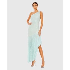 with tags Mac Duggal One Shoulder Asymmetrical Hem Dress in Seafoam G1N