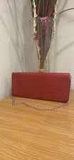 CHI Red Crocodile Embossed Clutch Silver Hardware Chain Strap Women's