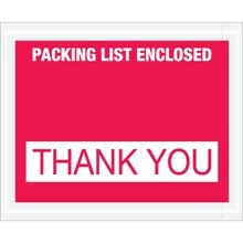 4 1/2 x 5 1/2" Red "Packing List Enclosed - Thank You" Envelopes-1000 per Case