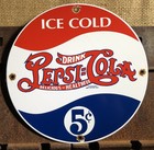 VINTAGE DRINK PEPSI COLA PORCELAIN SIGN ICE COLD SODA POP BEVERAGE — photo 1