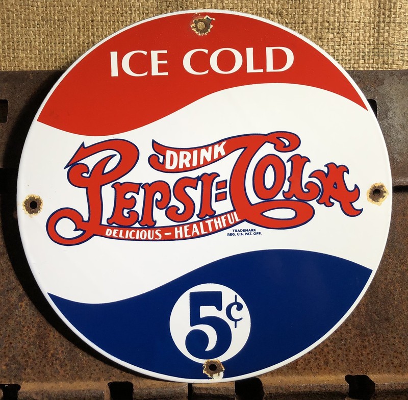 VINTAGE DRINK PEPSI COLA PORCELAIN SIGN ICE COLD SODA POP BEVERAGE